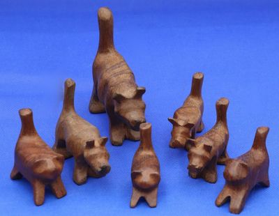 Set of Wood Carved Wild Boar Set of Wood Carved Wild Boar