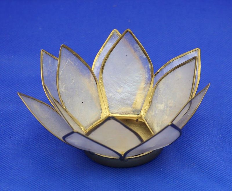 White Capiz Shell Lotus Flower Small Tealight Decorative Candle Holder Home Decor