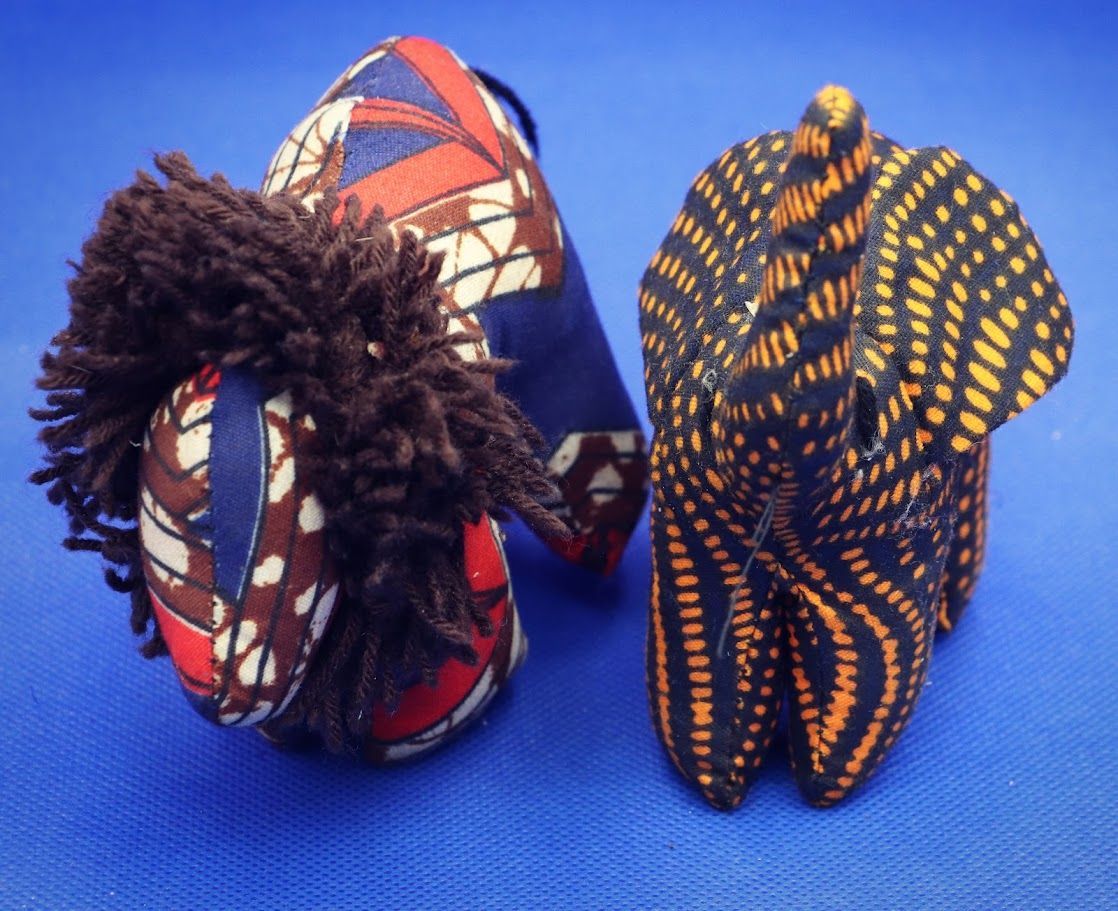 African Cloth Elephant and Lion Figurine