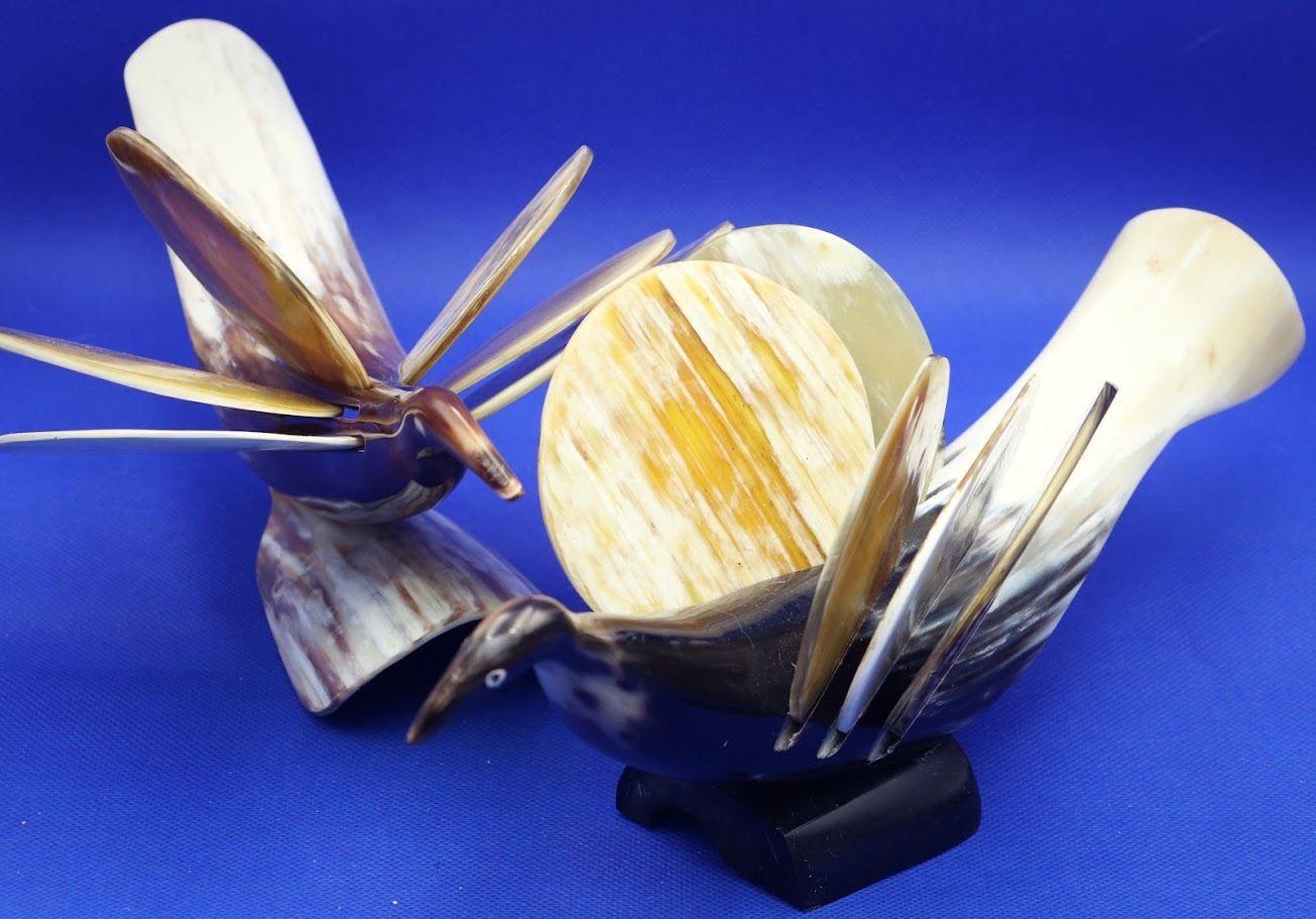 Hand-Carved Animal Horn Bird Coaster Holder – Heron Design Sculpture