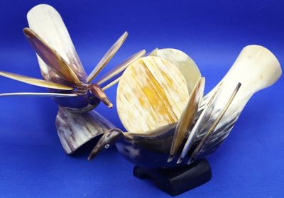Hand-Carved Animal Horn Bird Coaster Holder – Heron Design Sculpture