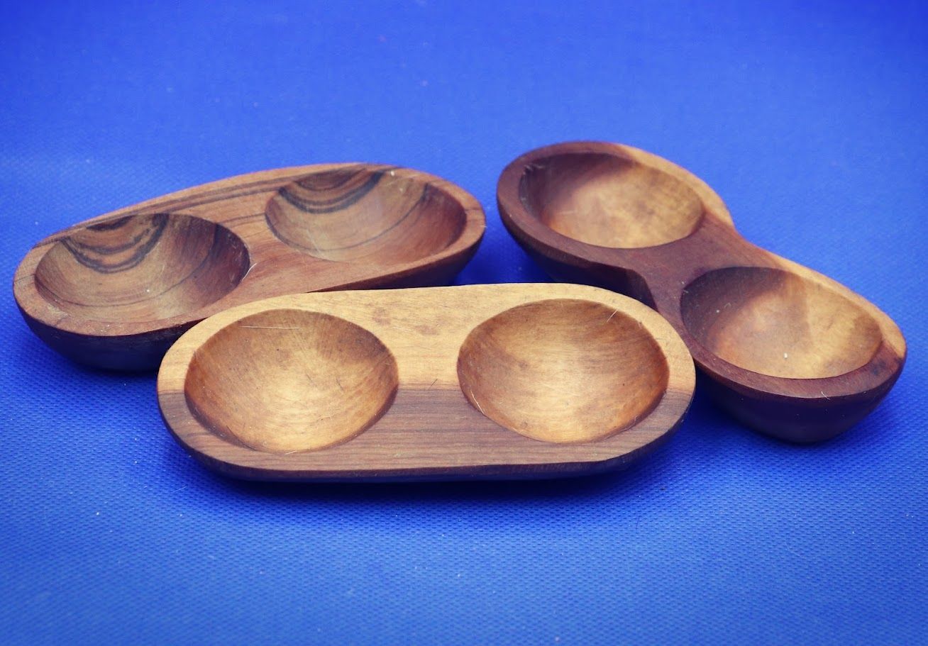 Vintage Divided Wood Bowls/Serving Trays, Hand Carved,