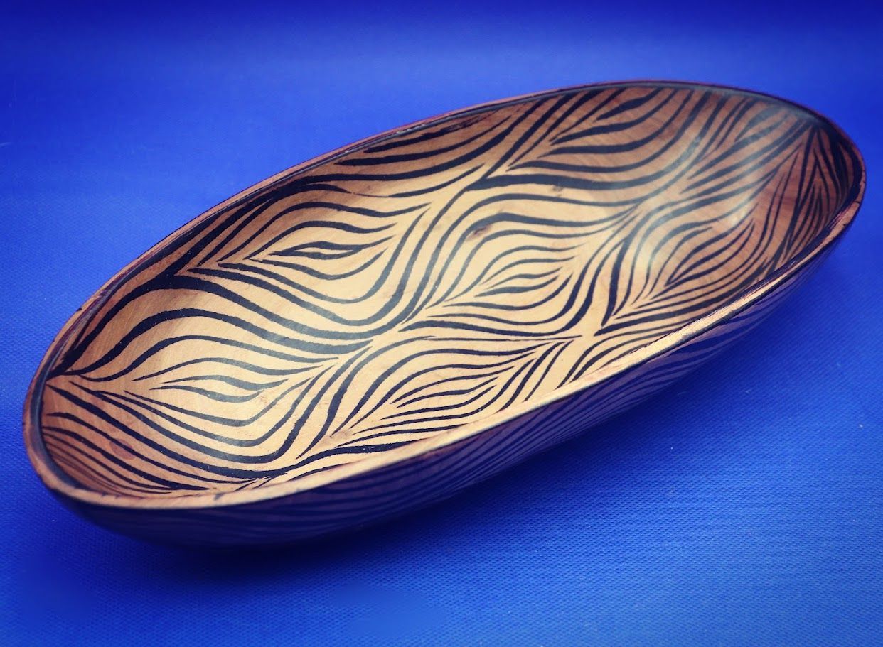 African Hand Carved Canoe Oval Dish Wood Decorative Bowl Tribal Art