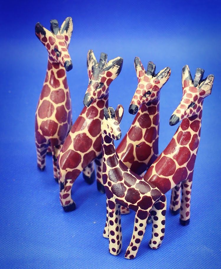 Giraffes Hand Carved Wooden Statue