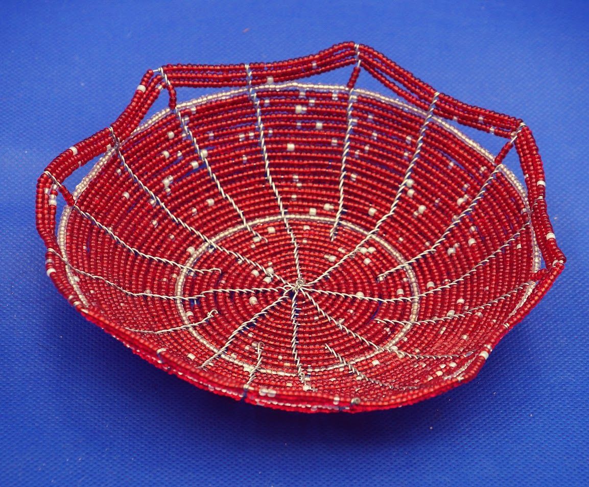 Crimson Spiral Beaded Basket