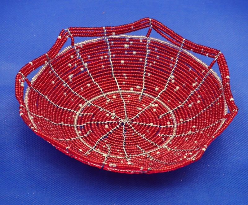 Crimson Spiral Beaded Basket