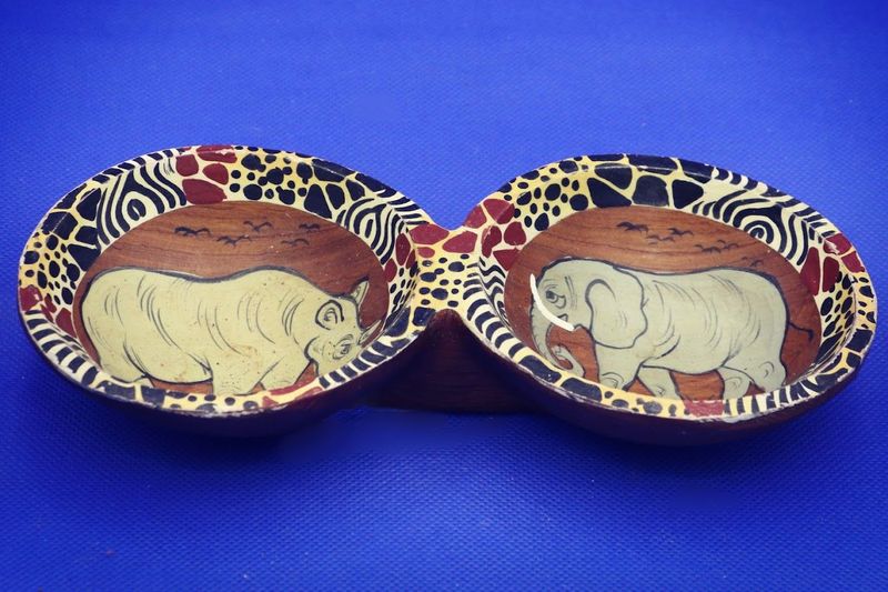 Unique African 2 in 1 Rhino and Elephant Carved Wooden gravy boat Sauce Bowls