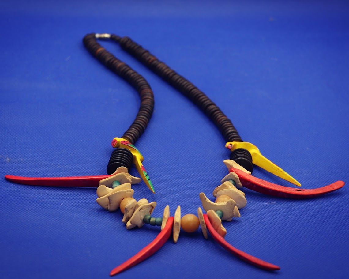 Coconut wood, shell and bone necklace