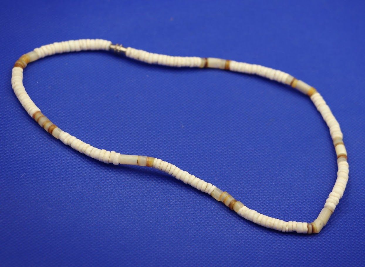 Puka Shell Stripped Wooden Vintage Beaded Necklace