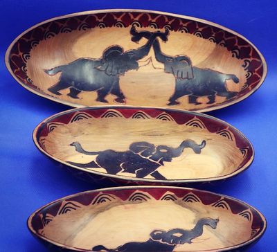 Hand Crafted Elephant Safari Snack Bowl Set 2