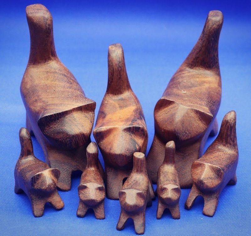 Wood Carved Cats and Dogs