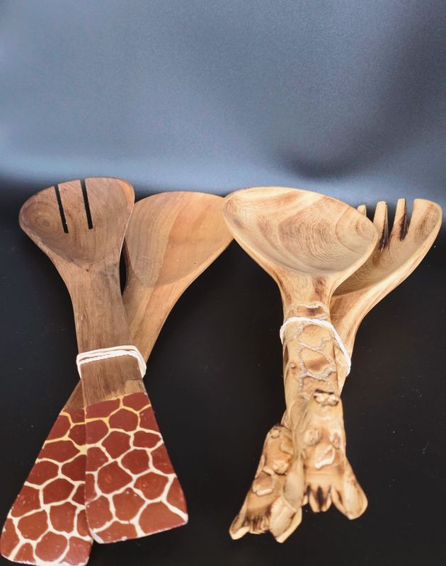 Giraffe Wood Salad Spoons