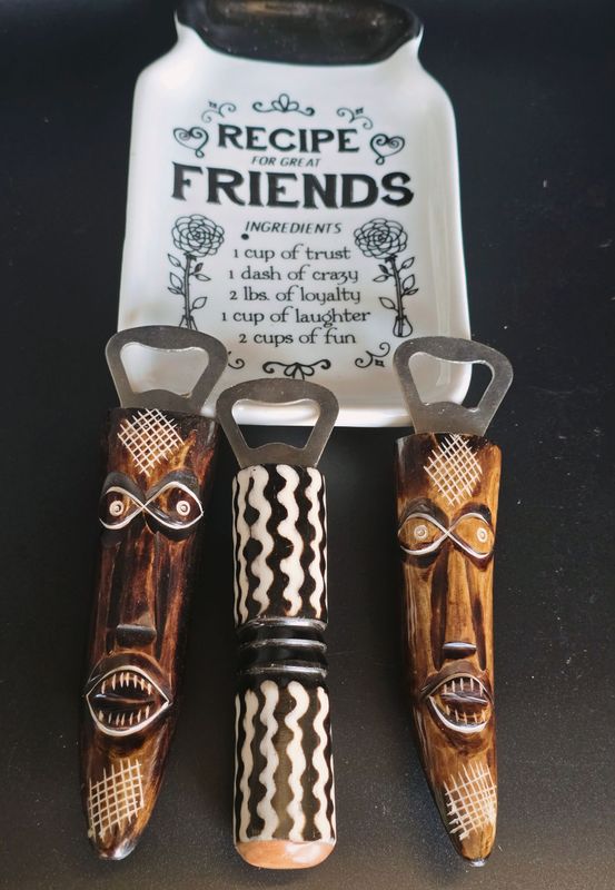 African Bone Bottle Opener, Tiki Mixed Design