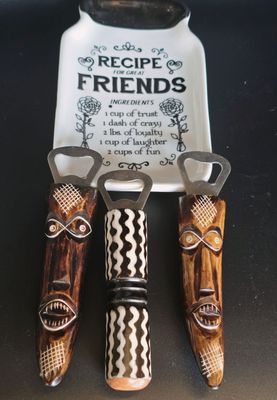 African Bone Bottle Opener, Tiki Mixed Design