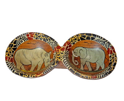 Small Rhino, Elephant Double Spice Bowls Small Rhino, Elephant Double Spice Bowls