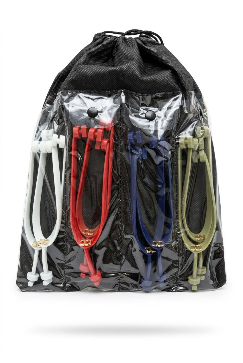 The Elite Package (white base) includes five interchangeable straps in White, Black, Red, Dark Blue, and Sage Green
