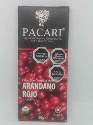Chocolate Arándano Rojo 60% cacao orgánico 50 grs.