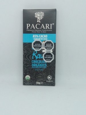 Pacari Raw Chocolate 85% cacao Org 50 grs.