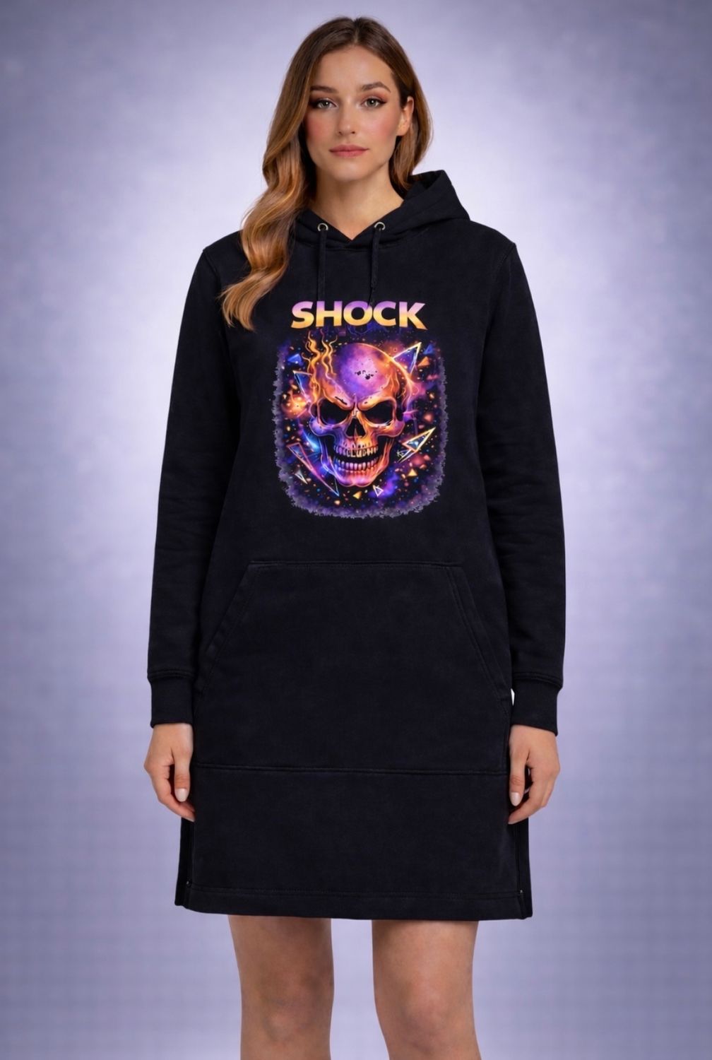 Shock Flame Skull Hoodie Dress Black