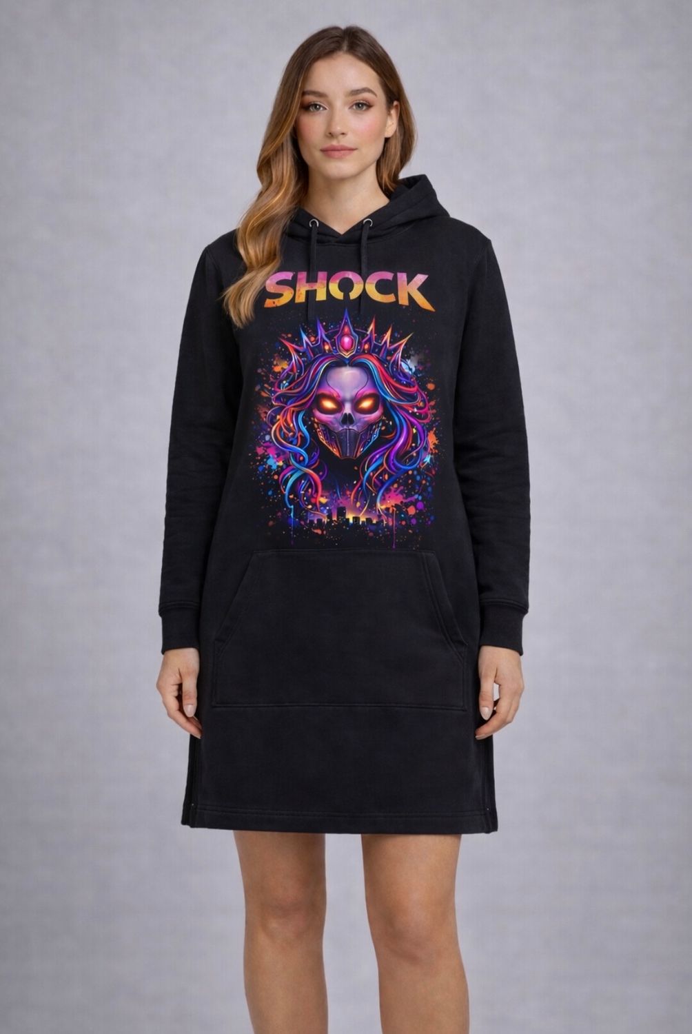 Shock Neon Skull Queen Dress Black