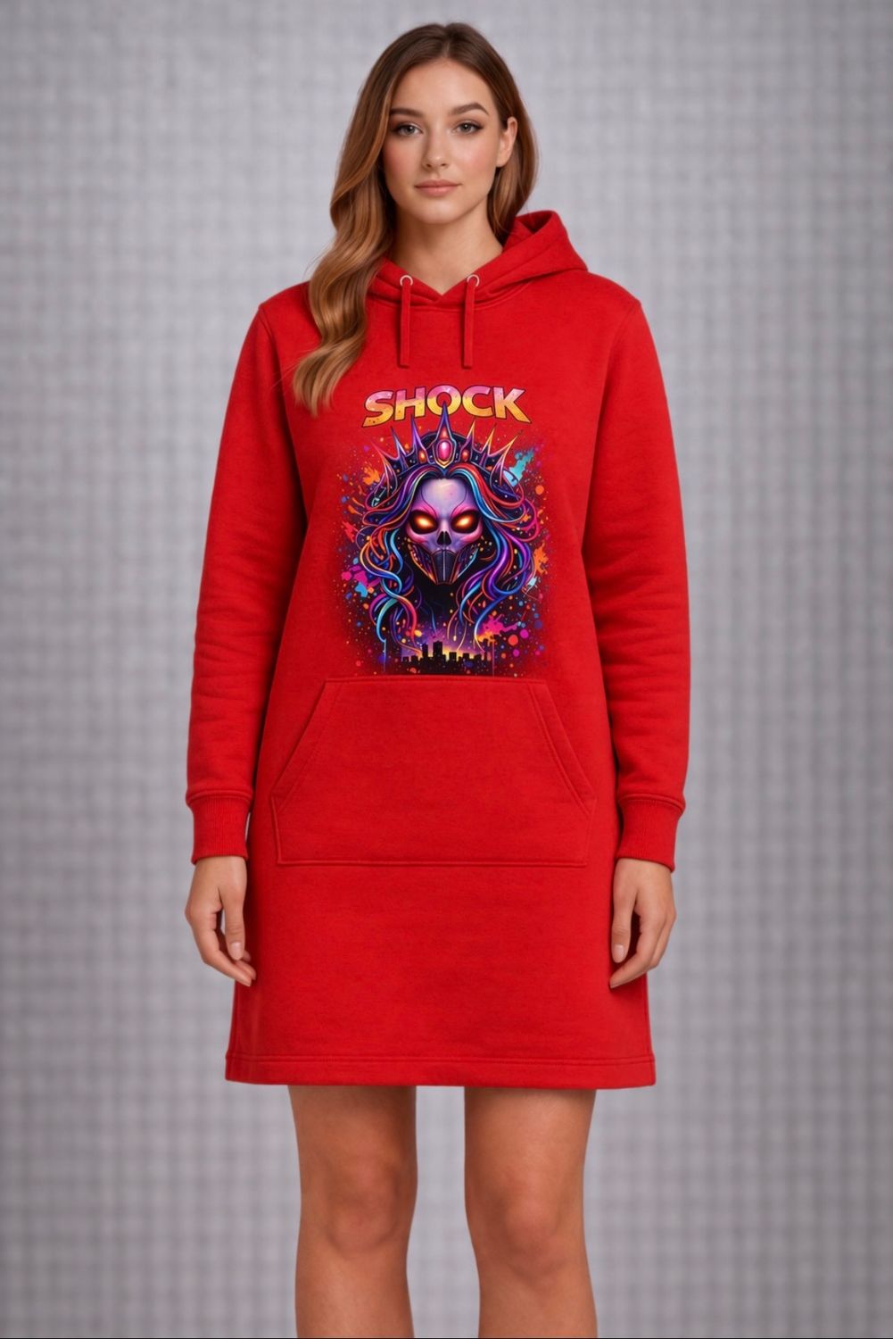 Shock Neon Skull Queen Dress Red