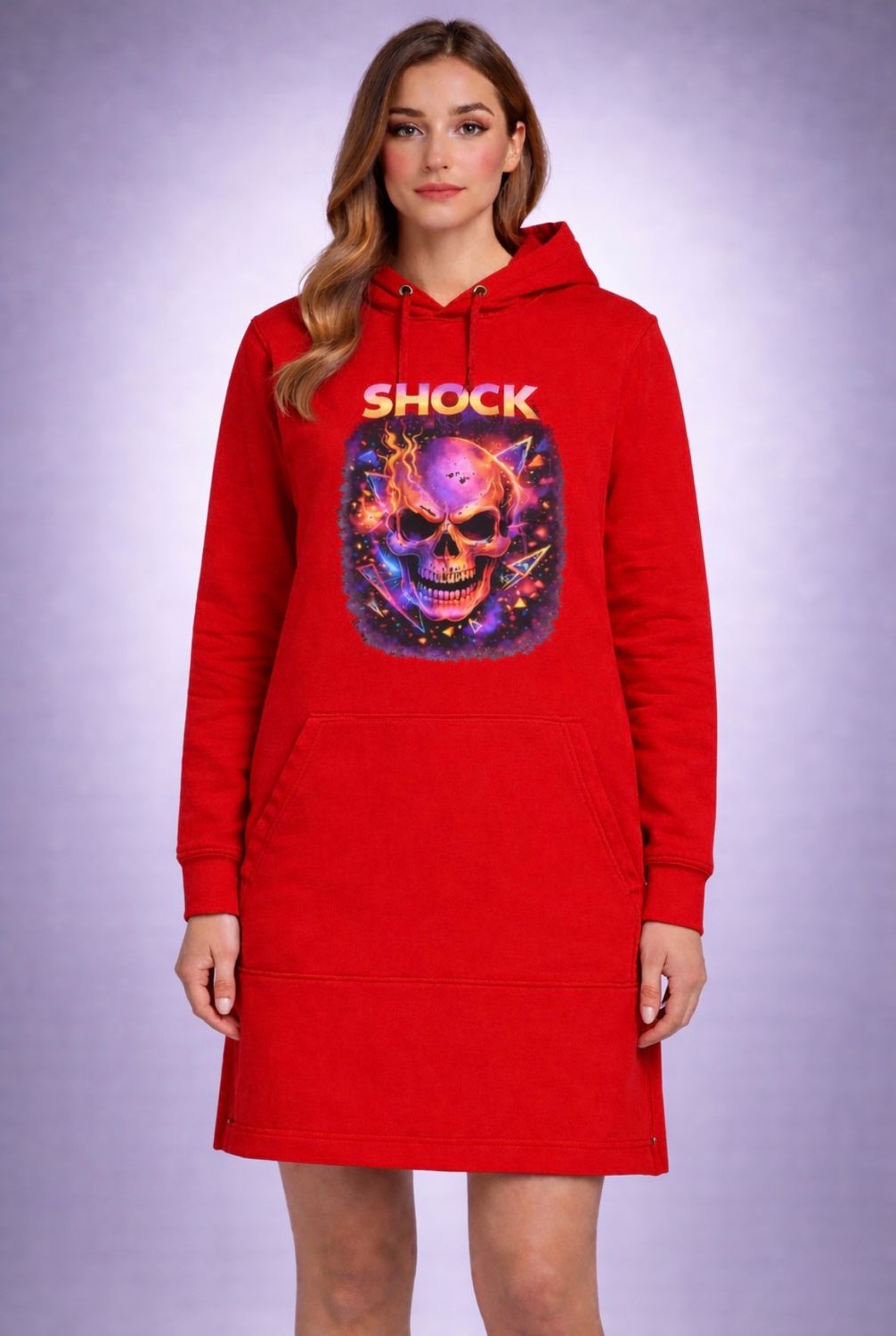 Shock Flame Skull Hoodie Dress Red