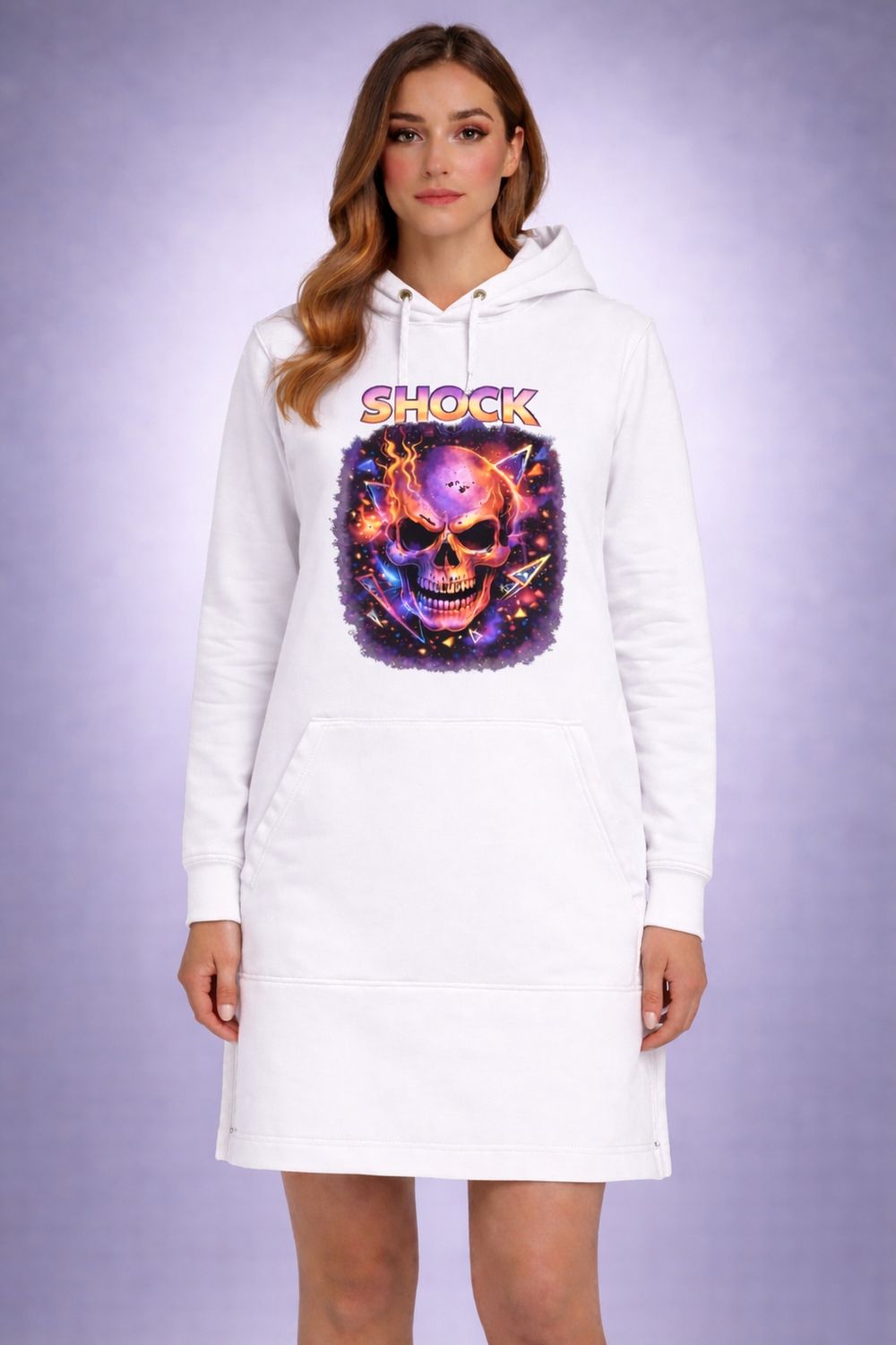 Shock Flame Skull Hoodie Dress White