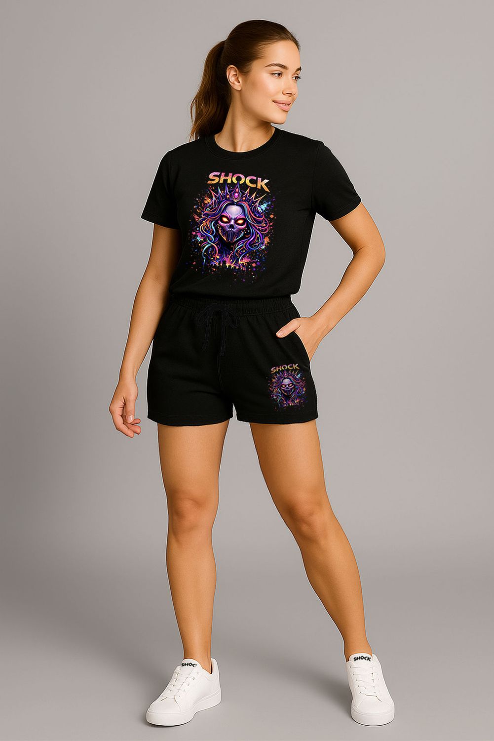 Shock Neon Skull Queen Set Black