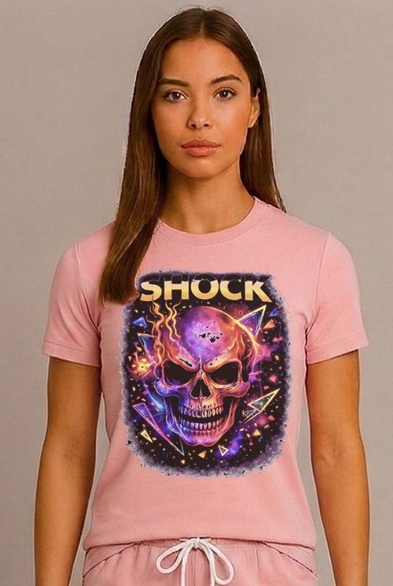 Shock Flame Skull T-shirt Pink