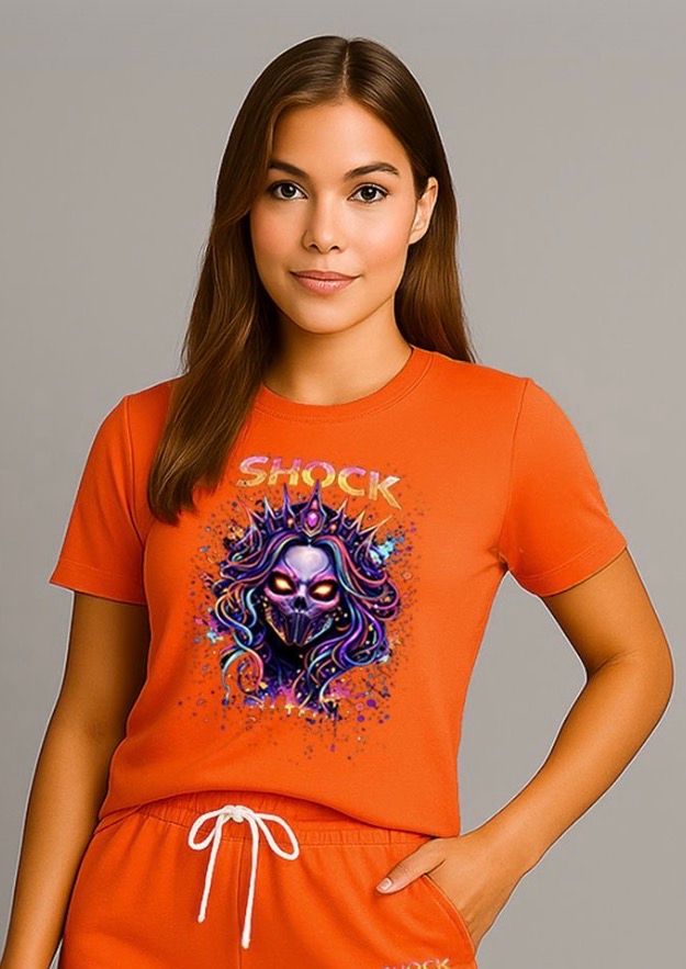 Shock Neon Skull Queen T-shirt Orange