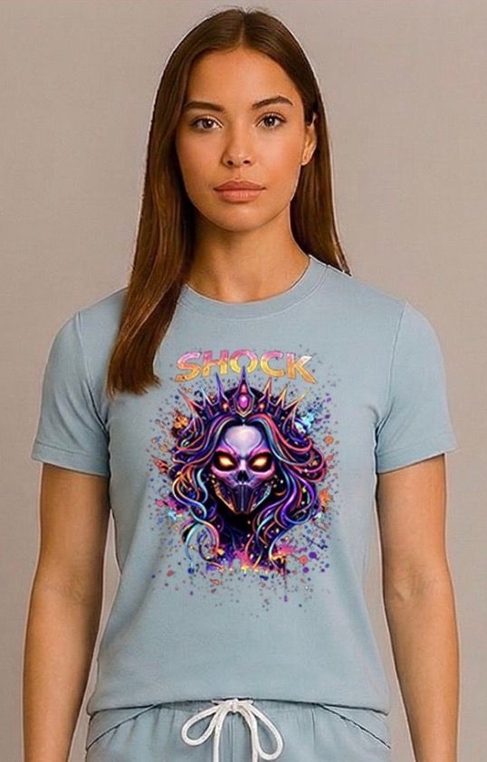 Shock Neon Skull Queen T-shirt Blue