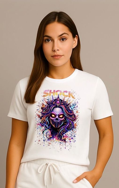 Shock Neon Skull Queen T-shirt White