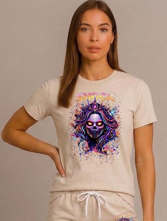 Shock Neon Skull Queen T-shirt Beige