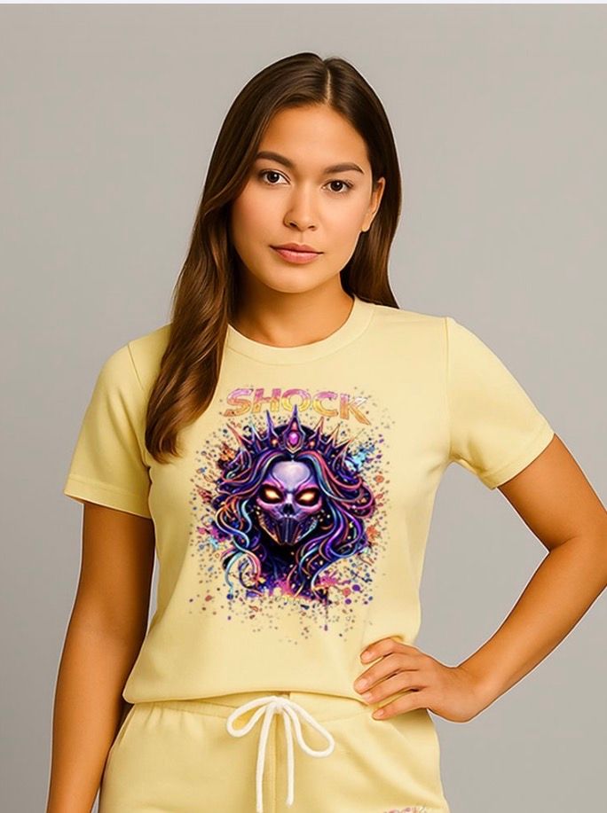 Shock Neon Skull Queen T-shirt Yellow