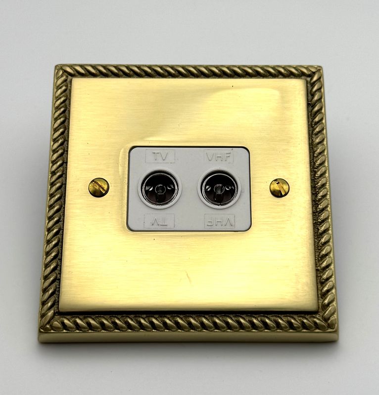 Heritage Brass  Georgian TV/FM Socket Brass (CLEARANCE)