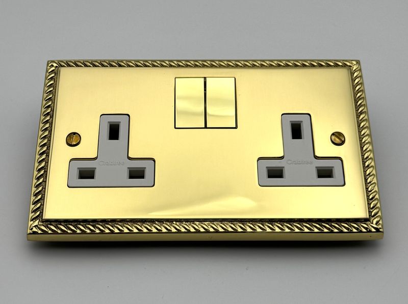 Heritage Brass Georgian 2 Gang Double Socket -Polished Brass (CLEARANCE)
