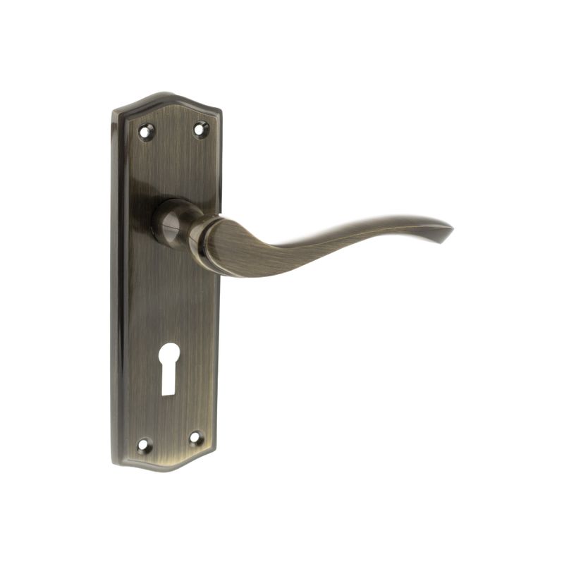 Old English Warwick on Backplate Lever Lock - Atlantic Architectural Hardware OE178KAB - ONLINE EXCLUSIVE PRICE