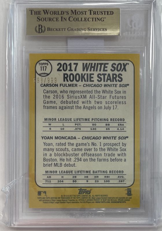 BGS 9.5 Gem Mint - 2017 Topps Heritage Chrome #117 Carson Fulmer/Yoan Moncada  - Ser# 698/999