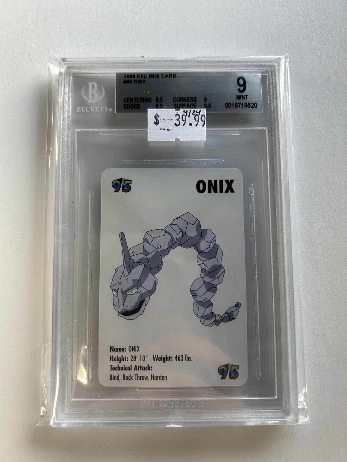 BGS 9 - 1998 KFC Mini Card - #95 Onix [0016719520]