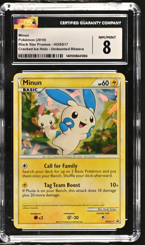 CGC 8 - Minun Pokemon (2010) Black Star Promo - HGSS17 Cracked Ice Holo - Undaunted Blisters [1401008641084]