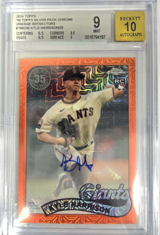 BGS - 10 Autograph 2024 Topps &#39;89 Toppss Silver Pack Chrome Orange Refractors #T89C80 Kyle Harrison/25