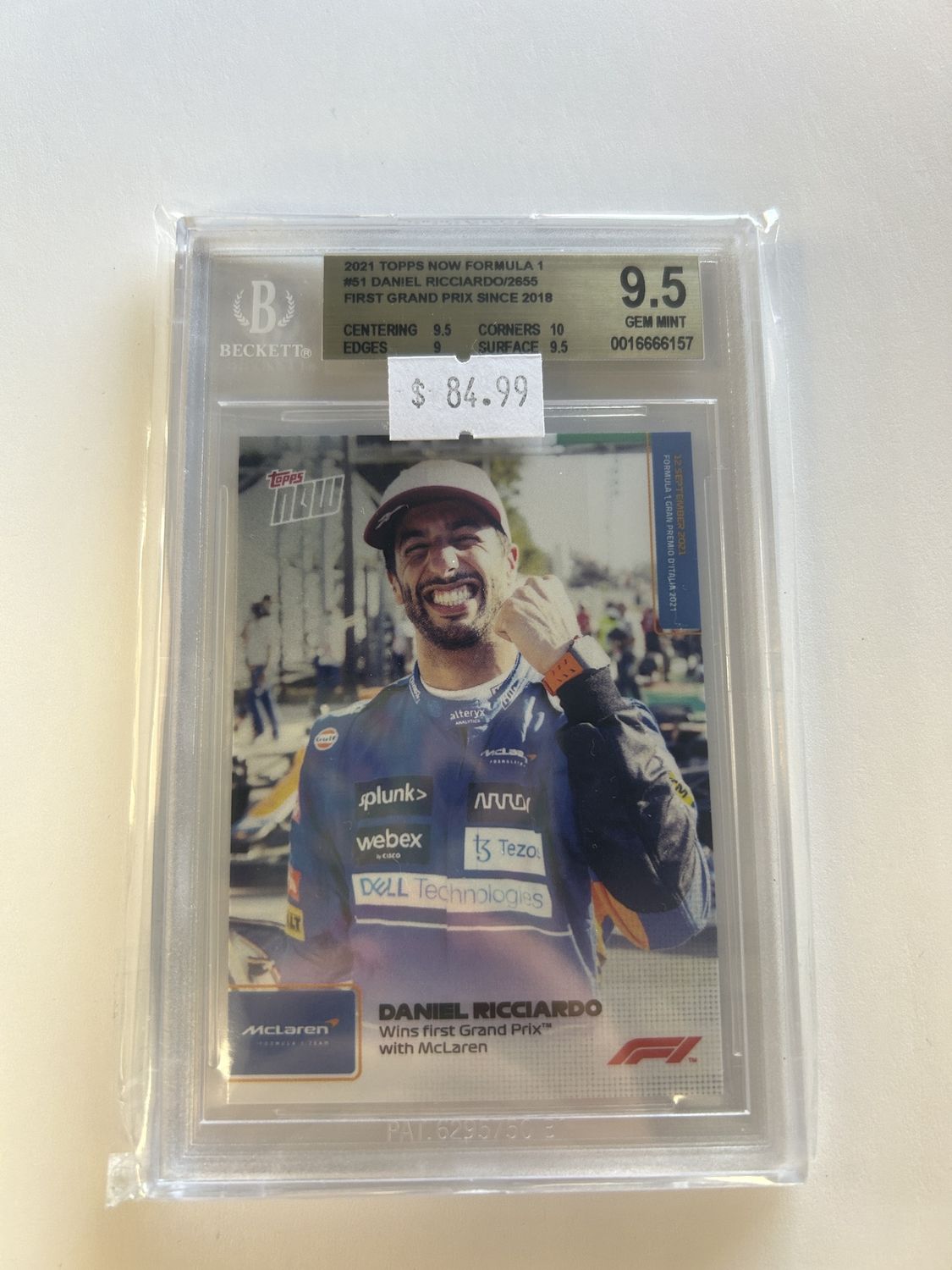 BGS - 9.5 2021 Topps Now Formula 1 #51 Daniel Ricciardo/2655 First Grand Prix Since 2018 (016666157)