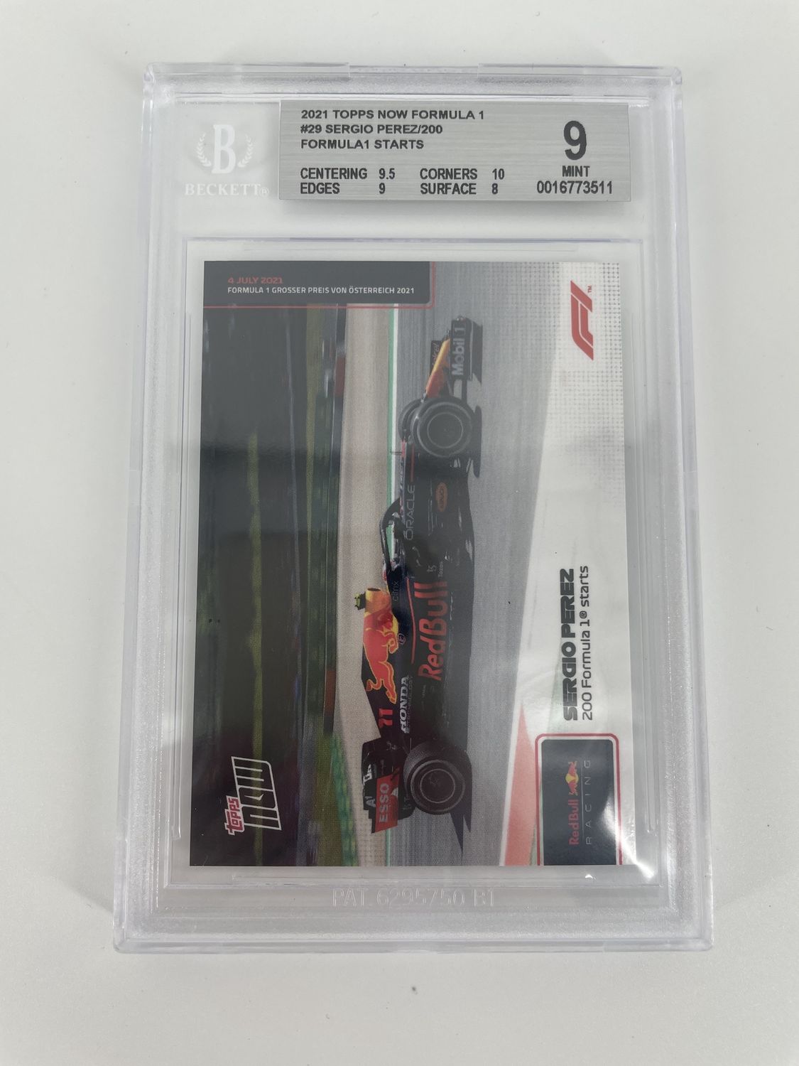 BGS - 9 2021 Topps Now Formula 1 #29 Sergio Perez/200 Formula1 Starts [0016773511]