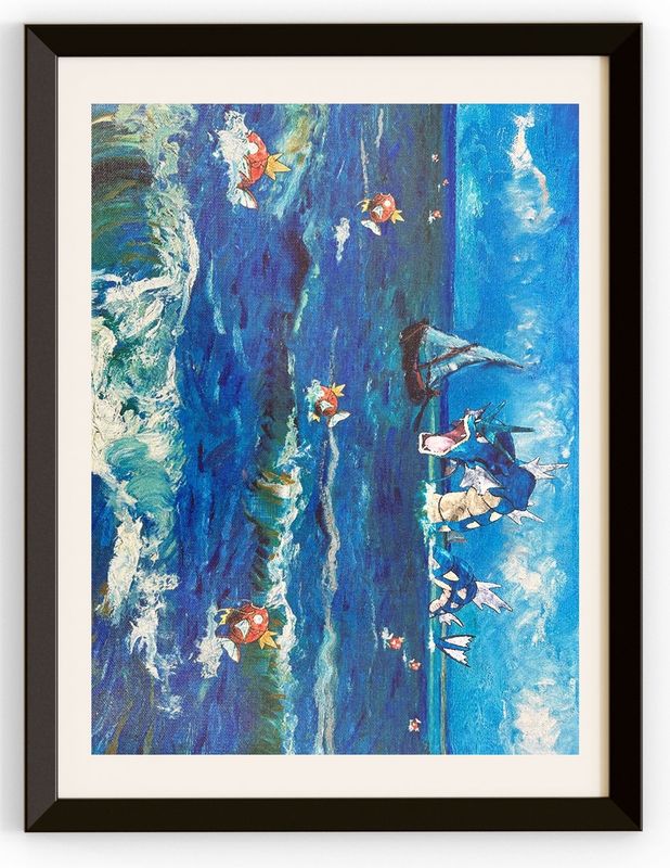 Gyarados &amp; Magikarp Swimming Through The Waves With A Sailboat Canvas Prints
