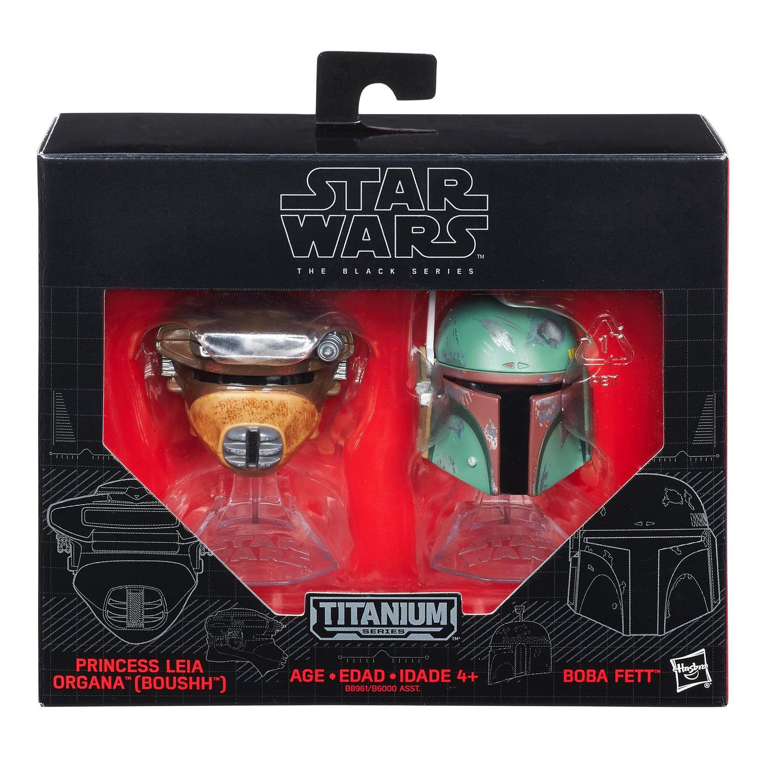 Star Wars - Princess Leis [Boushh] and Boba Fett Helmets - Titanium Series - Hasbro Figures