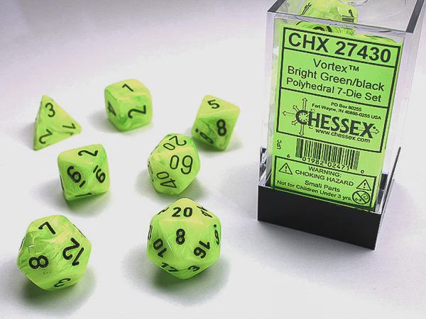 Chessex Vortex Bright Green/Black Polyhedral 7-Die Set