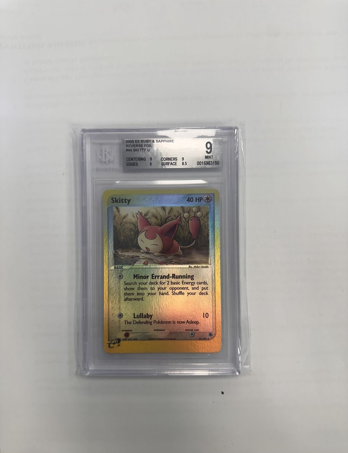 BCG- 9 Mint 2003 EX Ruby &amp; Sapphire Reverse Foil #44 Skitty U [0016963150]