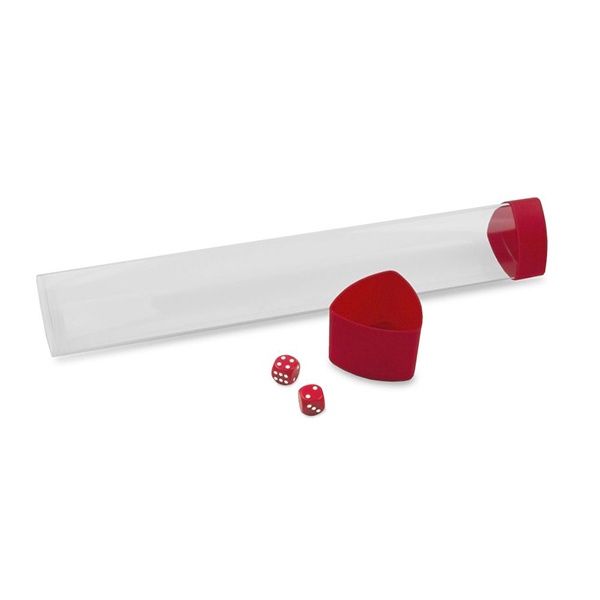 Playmat Tube - Clear With Red Cap and Dice
