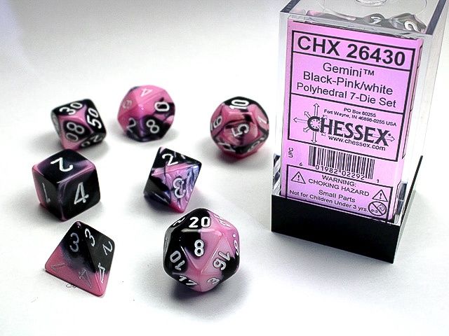 Chessex Gemini Black-Pink/White Polyhedral 7-Die Set