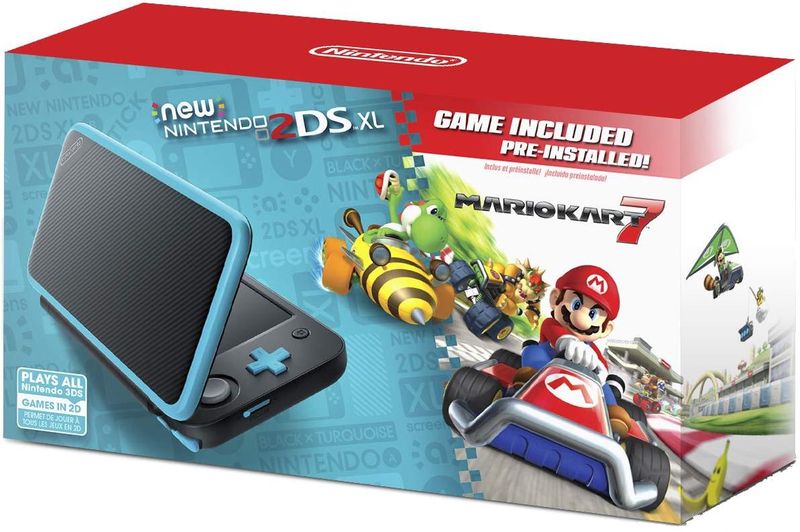 New Nintendo 2DS XL Console |  Black &amp; Turquoise [Mario Kart 7 Pre-Installed]